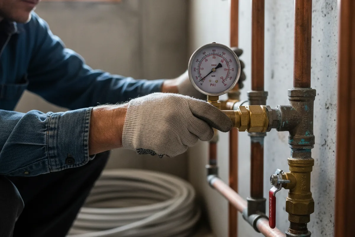 Pressure testing a repaired line during Water Line Repair in Alstead